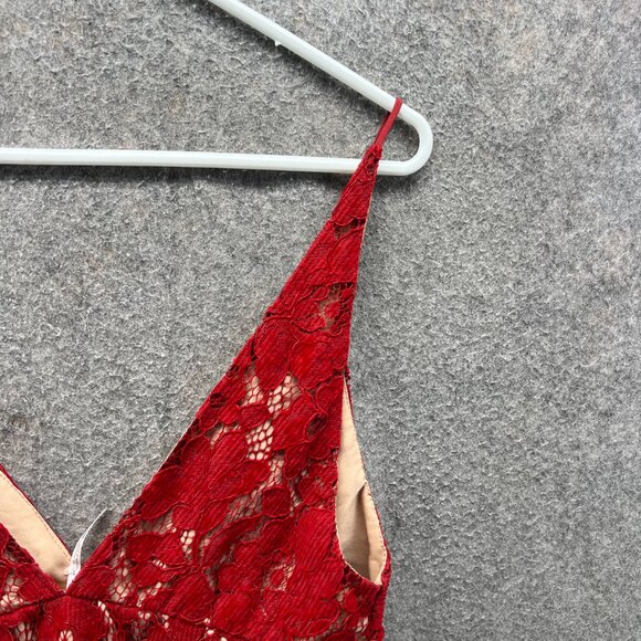 Free People Dress Women 6 Red Lace Over Nude Sleeveless Lined Mini Pencil - Picture 9 of 10